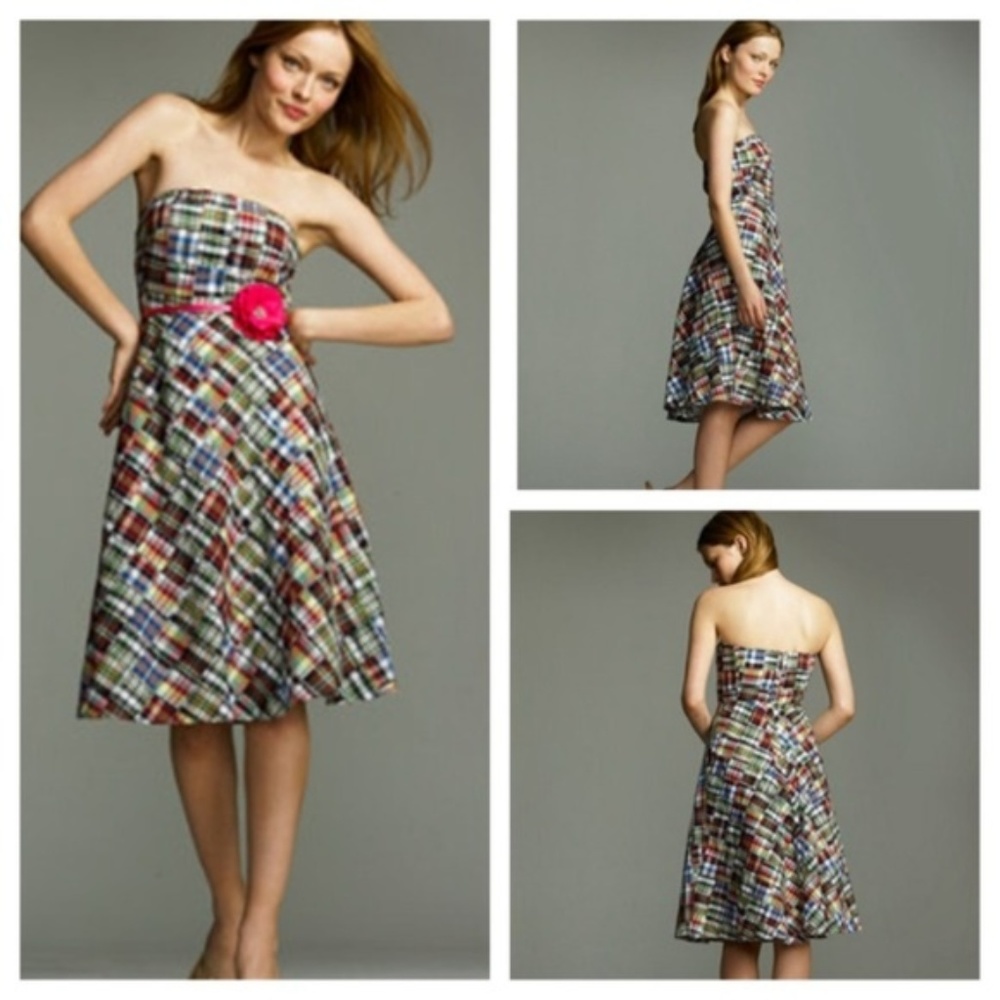 Jcrew strapless patchwork madras dress